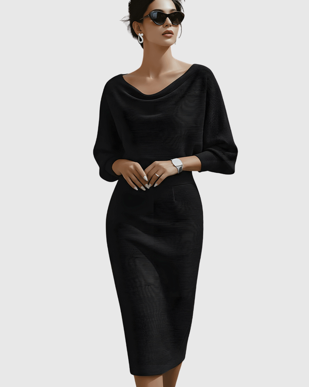 Women's Draped Knit Midi Dress