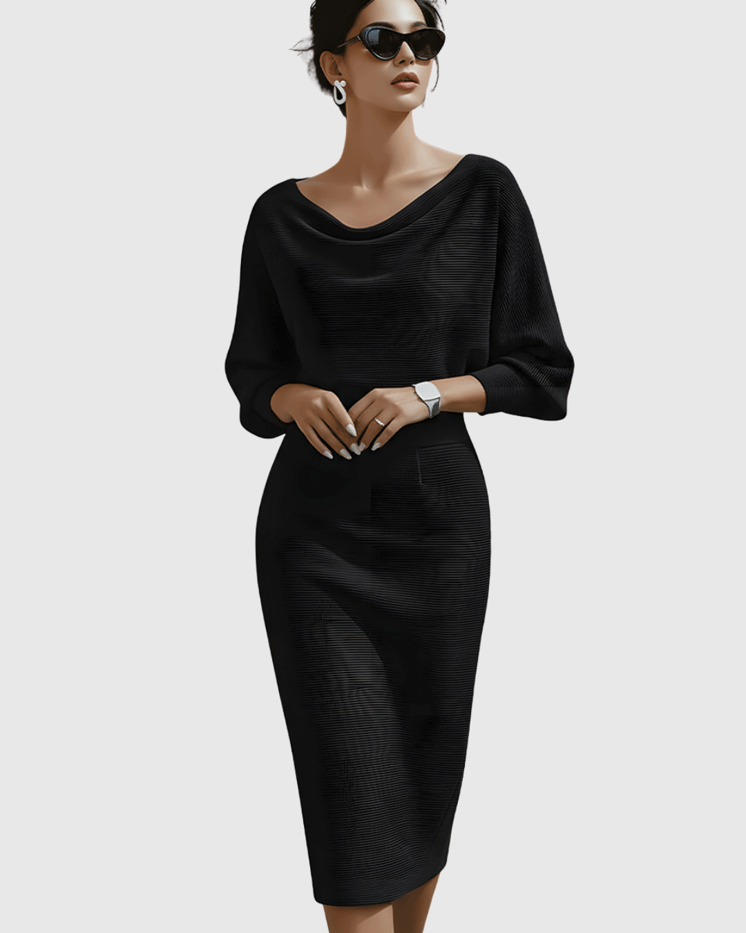 Women's Draped Knit Midi Dress