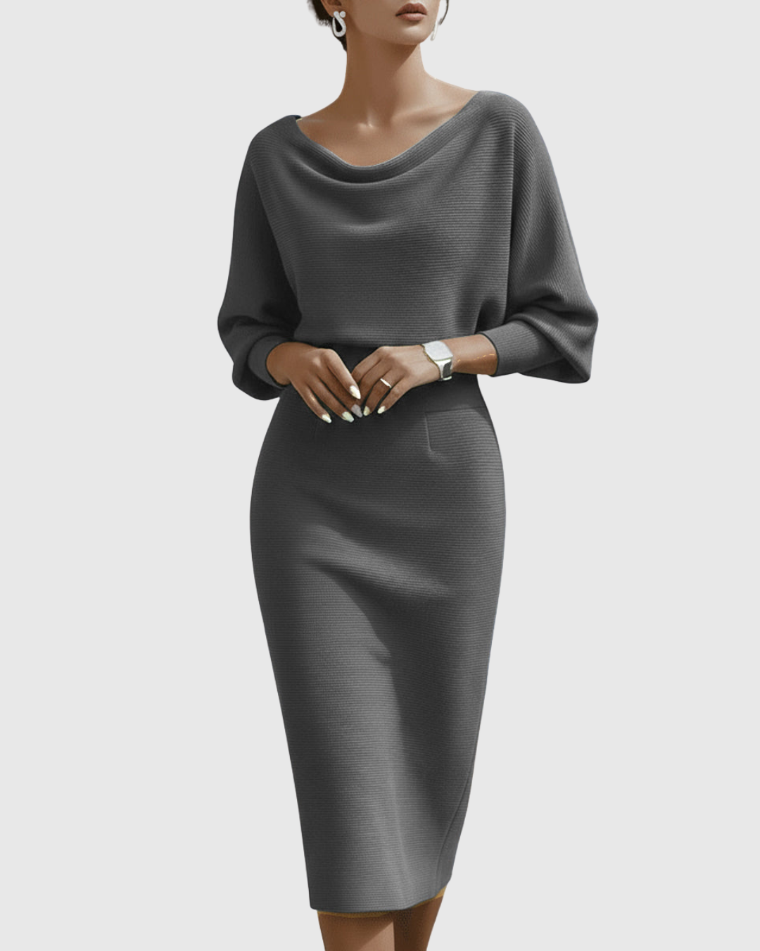 Women's Draped Knit Midi Dress