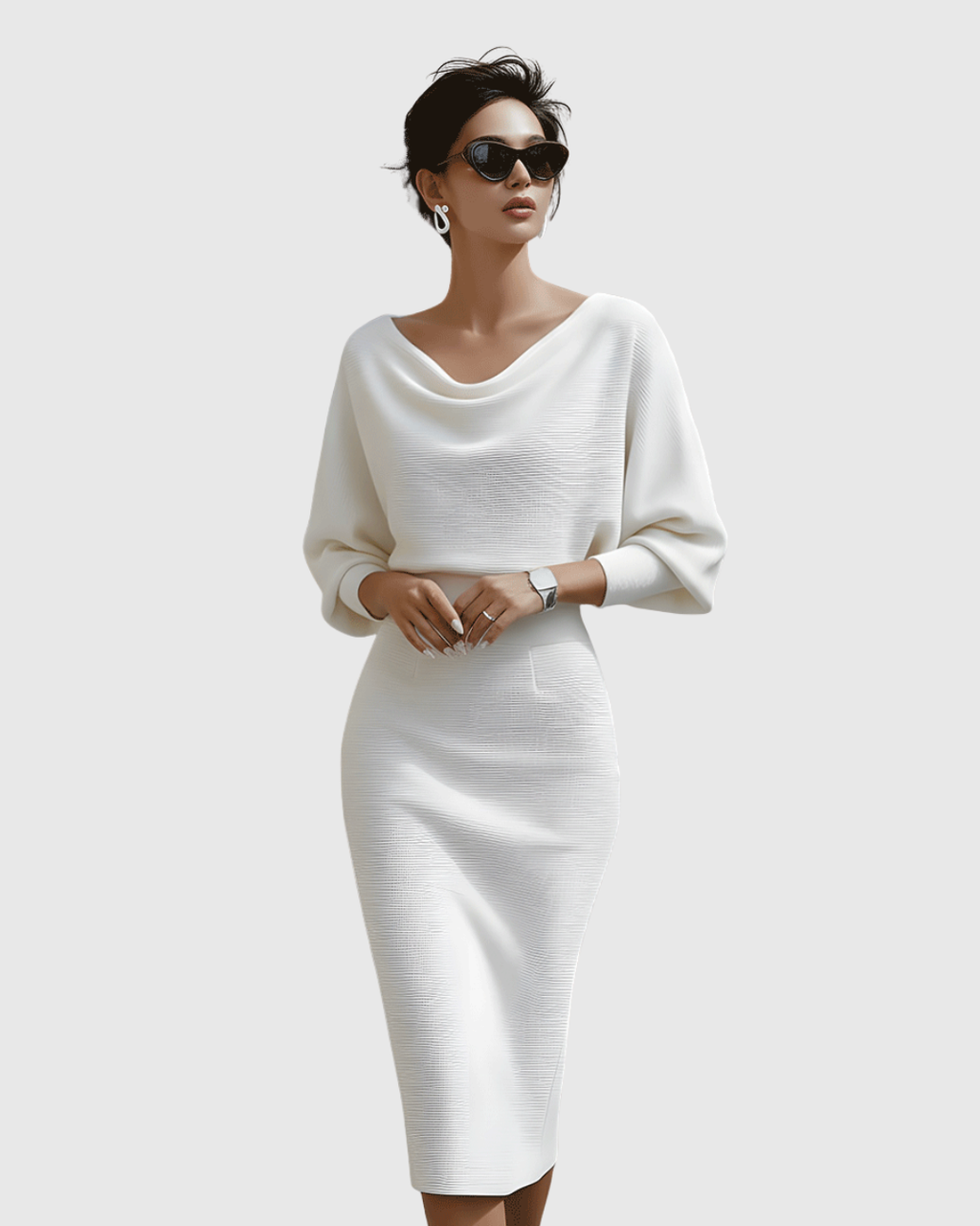 Women's Draped Knit Midi Dress