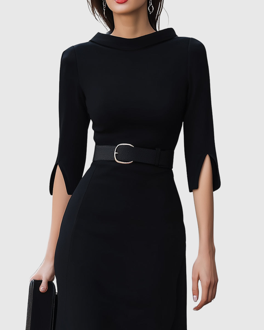 Women's Belted Work Midi Dress