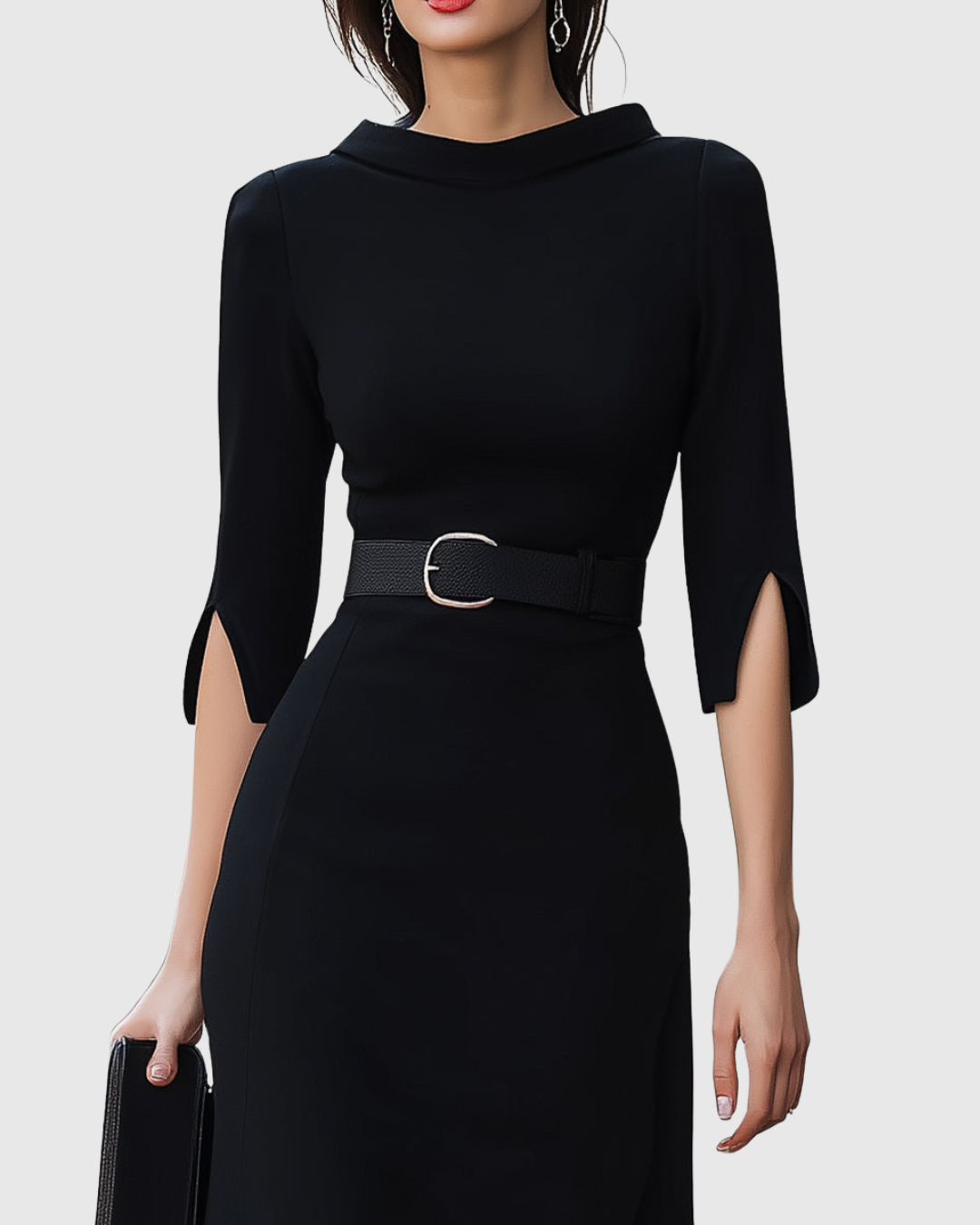 Women's Belted Work Midi Dress