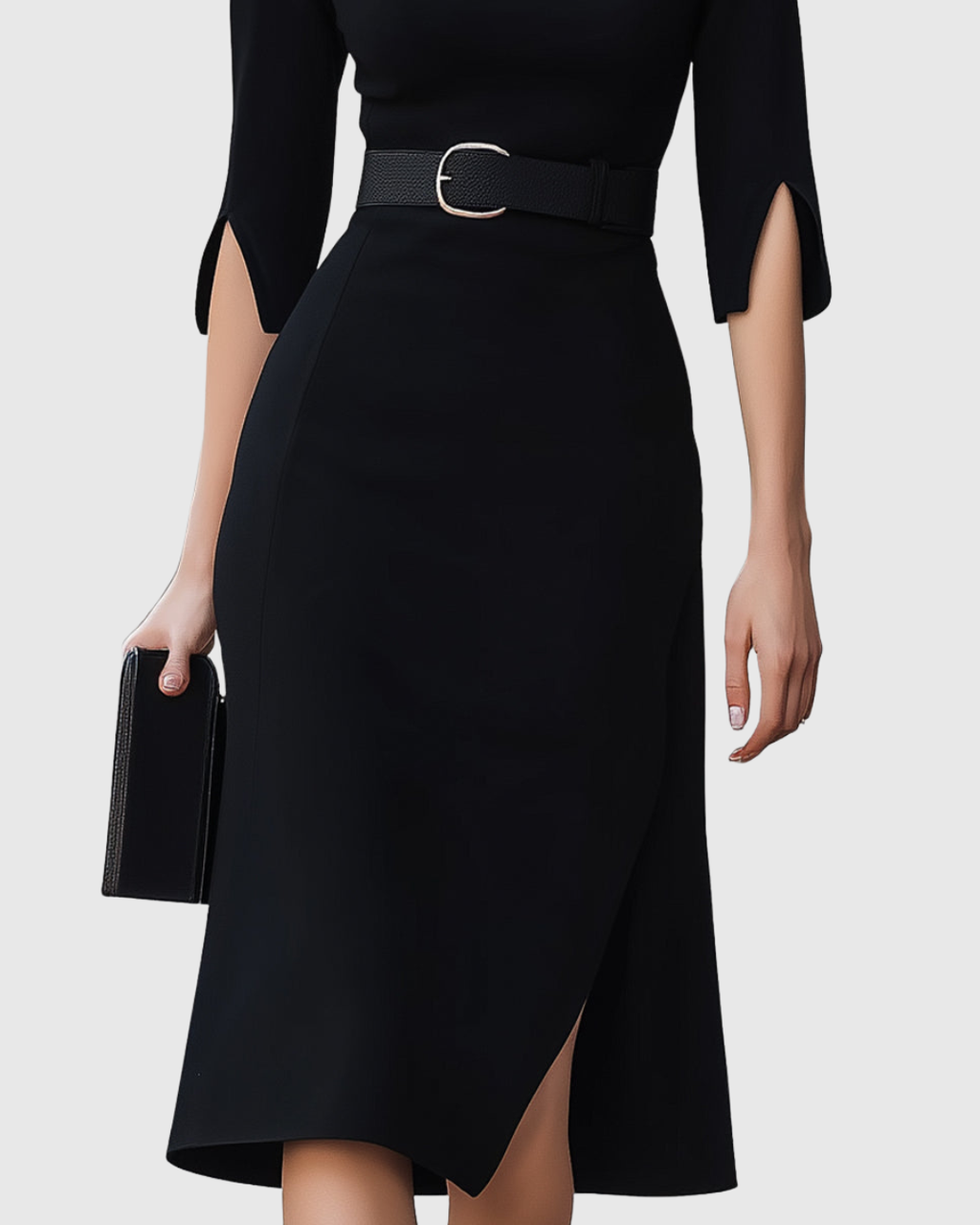 Women's Belted Work Midi Dress