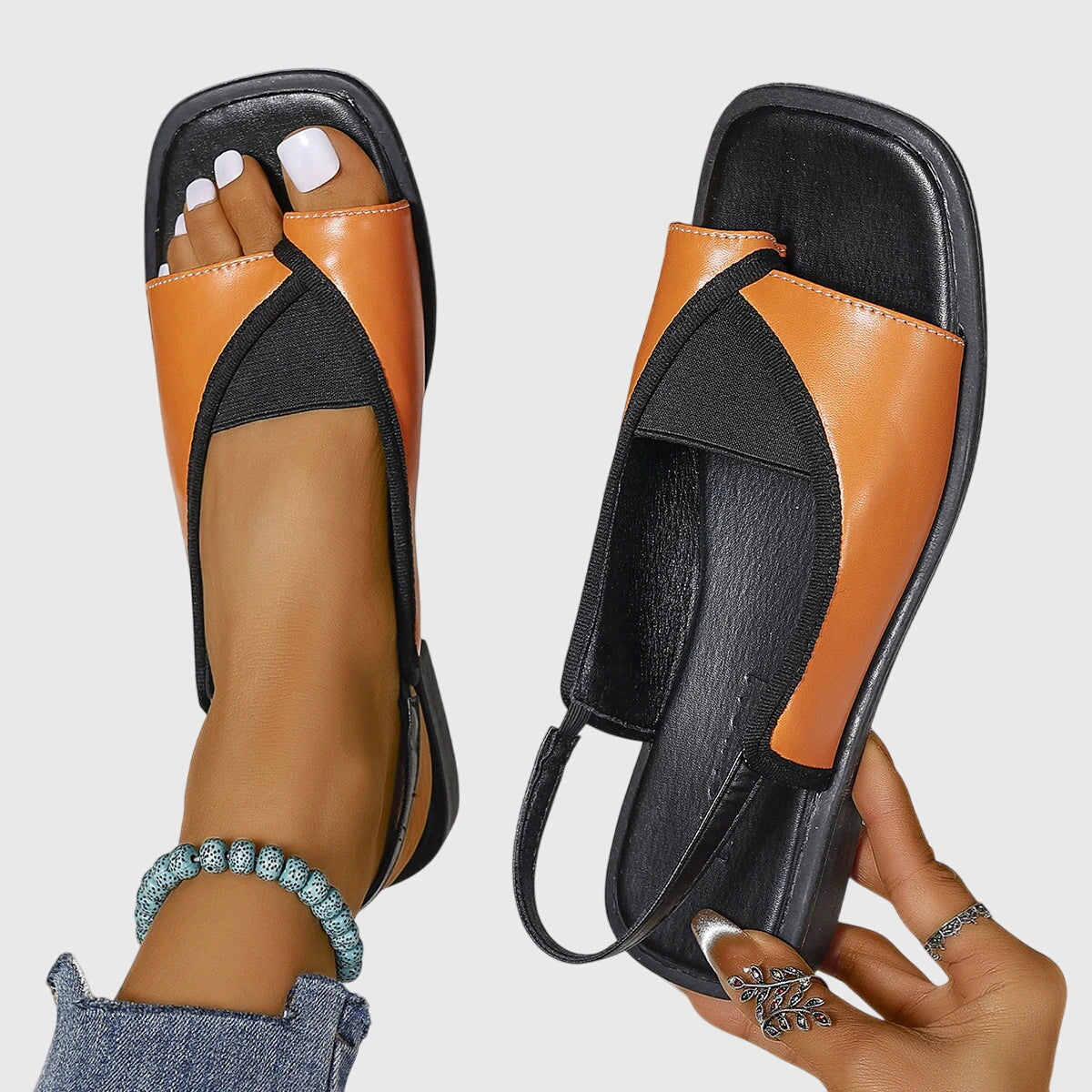 Women's Orthopedic Contrast-Strap Flat Sandals
