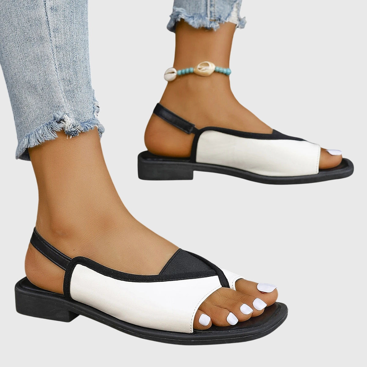 Women's Orthopedic Contrast-Strap Flat Sandals