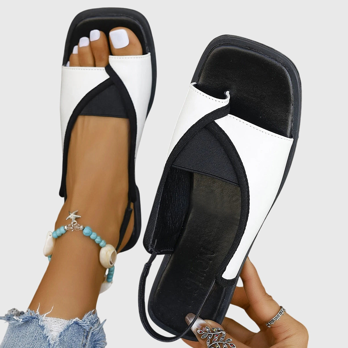 Women's Orthopedic Contrast-Strap Flat Sandals