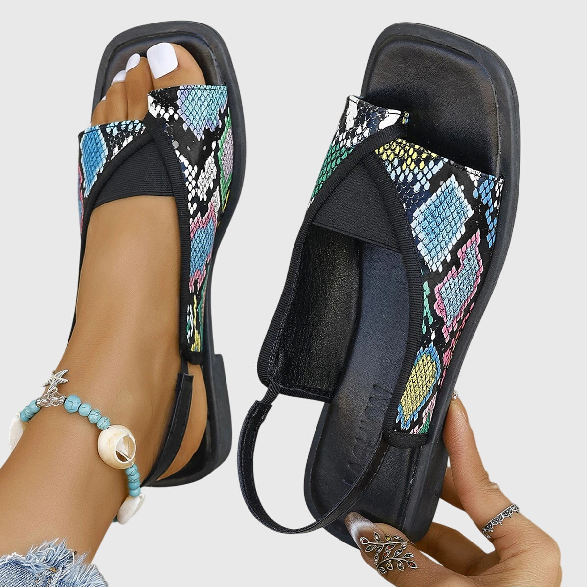 Women's Orthopedic Contrast-Strap Flat Sandals