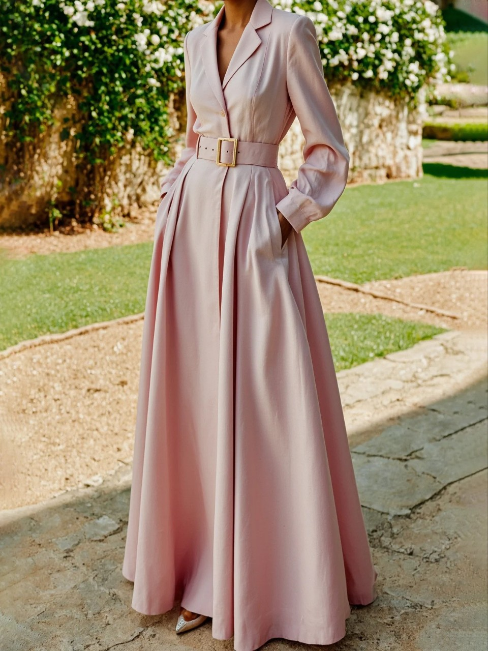 Women's Belted Wedding Guest Maxi Dress