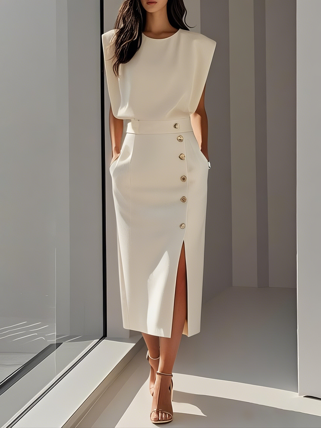 Women's Sleeveless Button-Detail Midi Dress