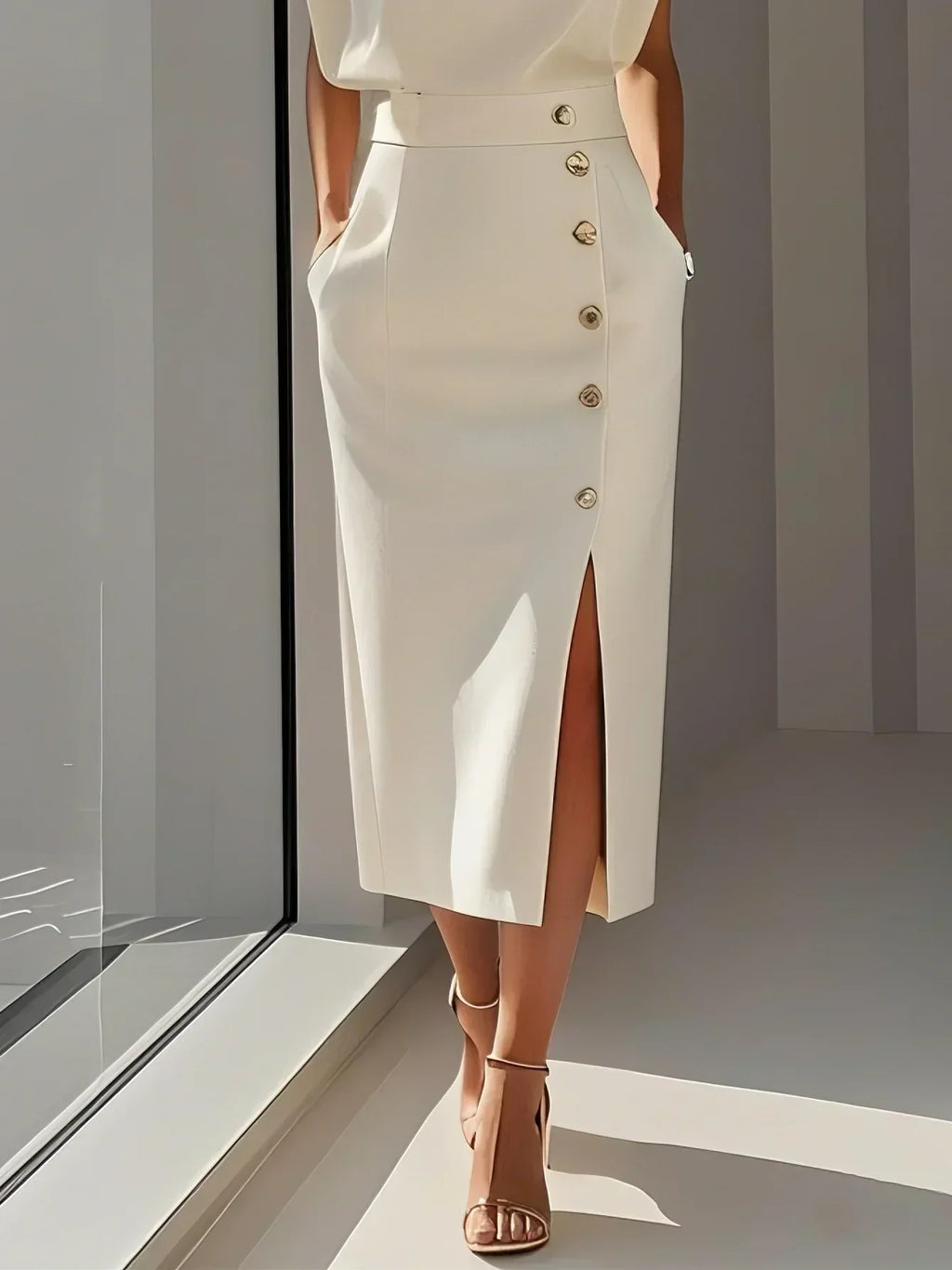 Women's Sleeveless Button-Detail Midi Dress