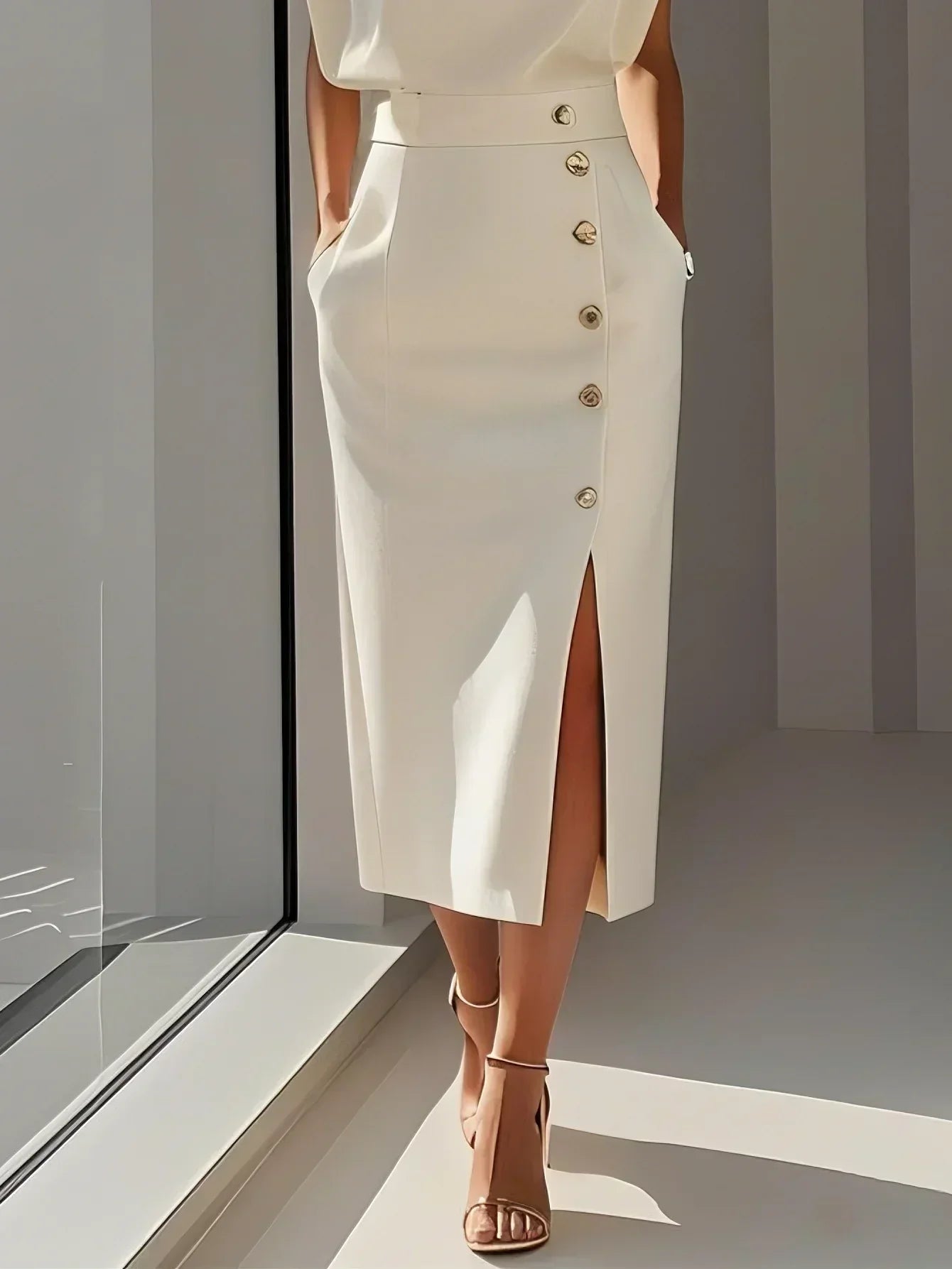 Women's Sleeveless Button-Detail Midi Dress