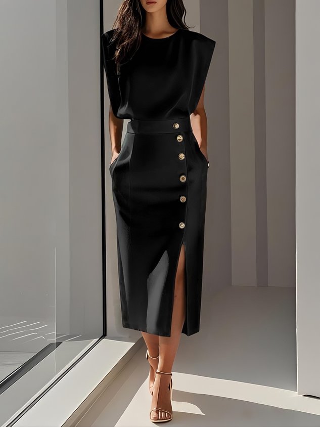 Women's Sleeveless Button-Detail Midi Dress