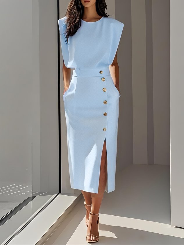 Women's Sleeveless Button-Detail Midi Dress