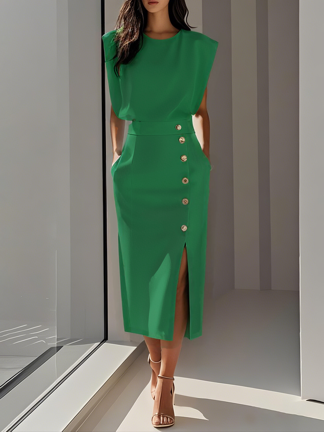 Women's Sleeveless Button-Detail Midi Dress