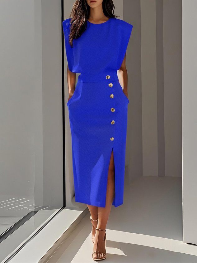 Women's Sleeveless Button-Detail Midi Dress