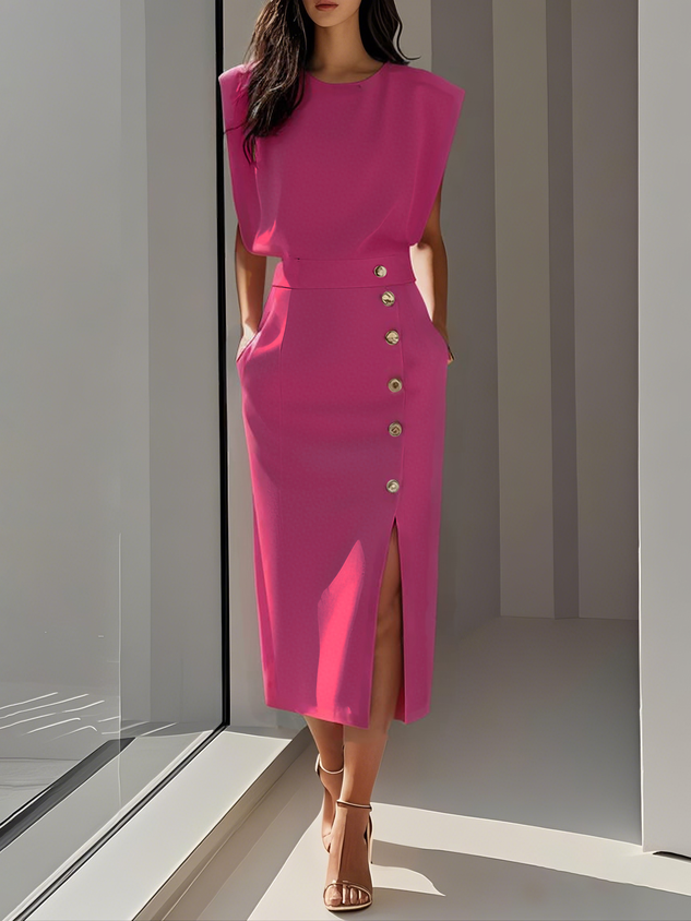 Women's Sleeveless Button-Detail Midi Dress