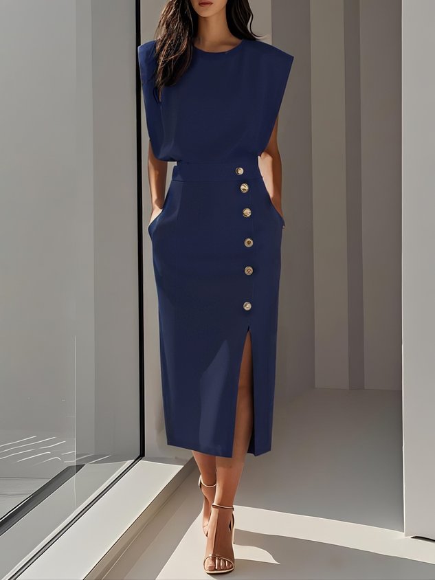 Women's Sleeveless Button-Detail Midi Dress