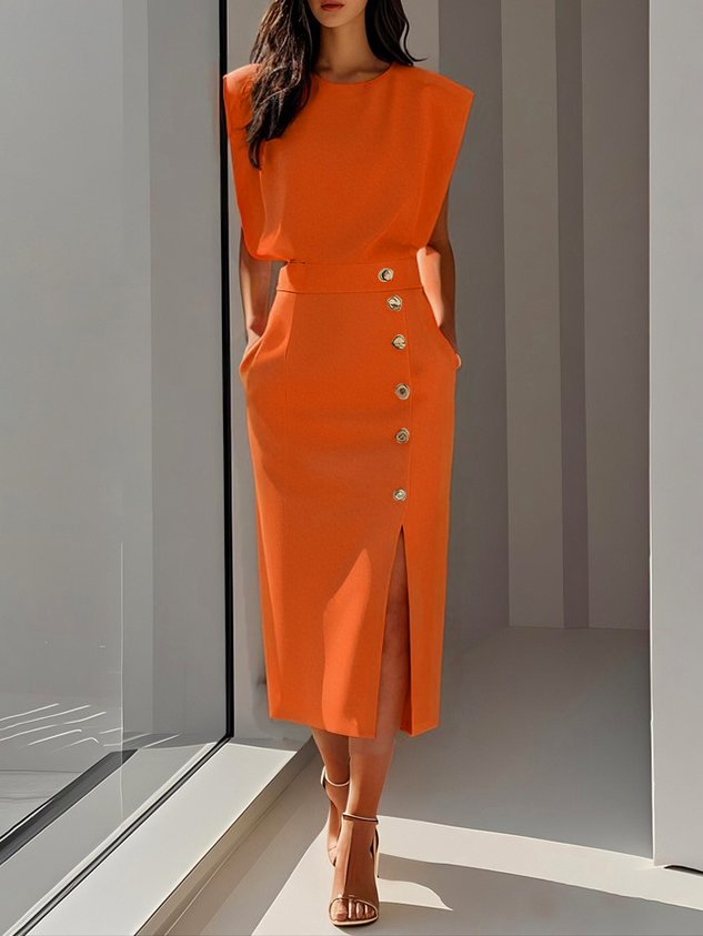 Women's Sleeveless Button-Detail Midi Dress