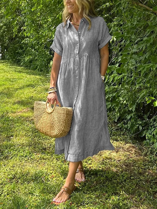 Women's Striped Button-Front Midi Dress