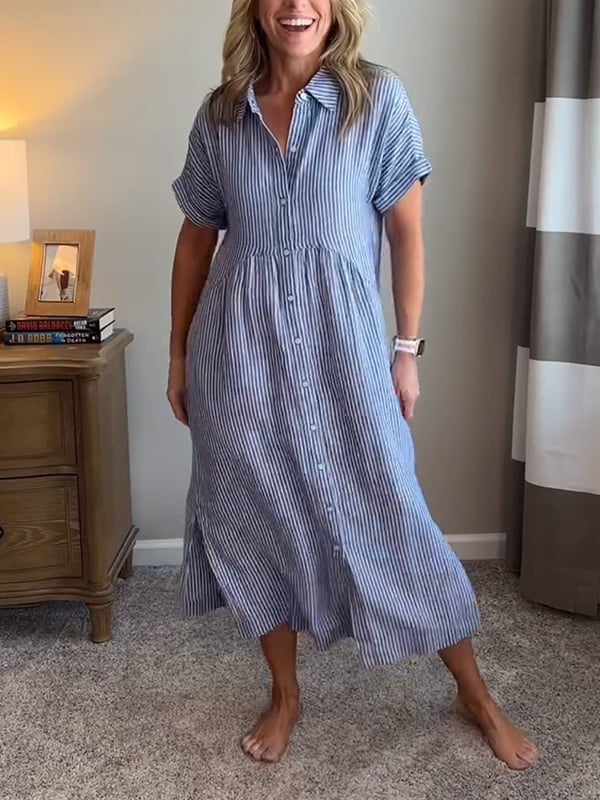 Women's Striped Button-Front Midi Dress