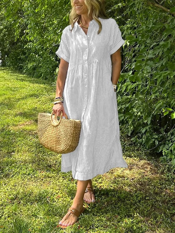 Women's Striped Button-Front Midi Dress