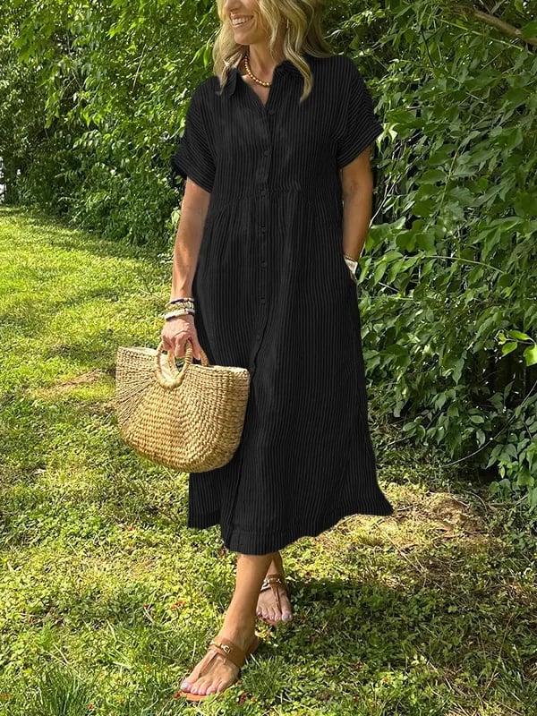 Women's Striped Button-Front Midi Dress