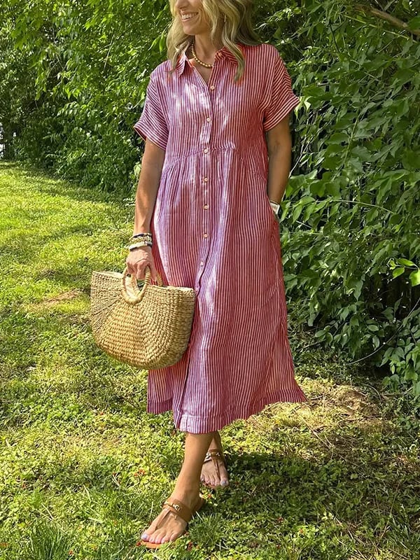 Women's Striped Button-Front Midi Dress