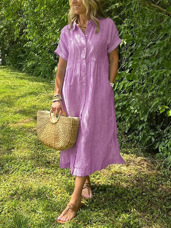 Women's Striped Button-Front Midi Dress