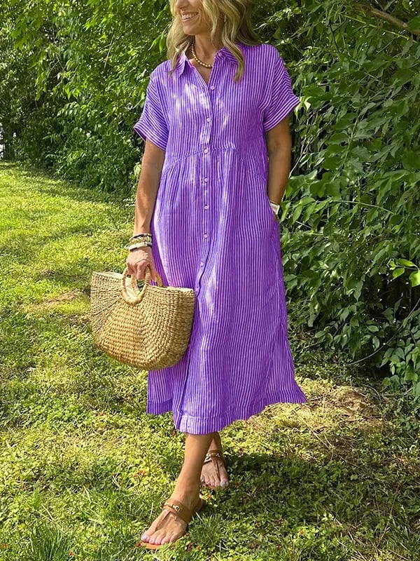 Women's Striped Button-Front Midi Dress