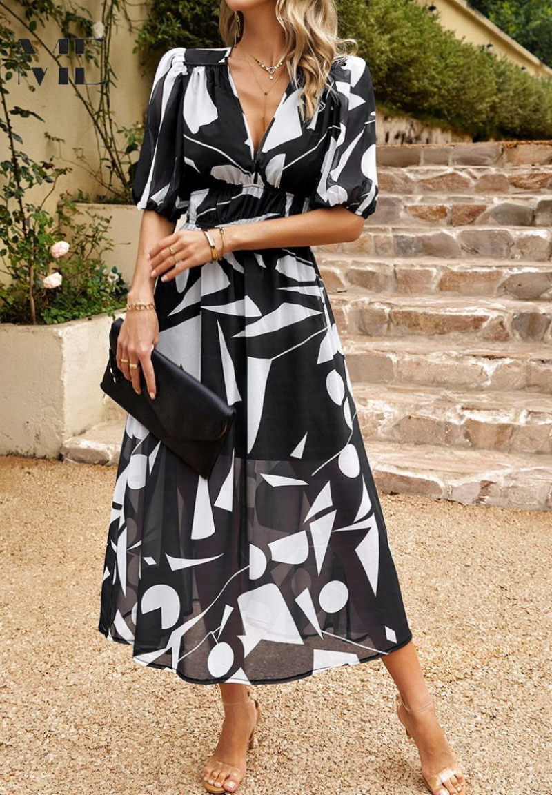 Women's Floral V-Neck Midi Dress