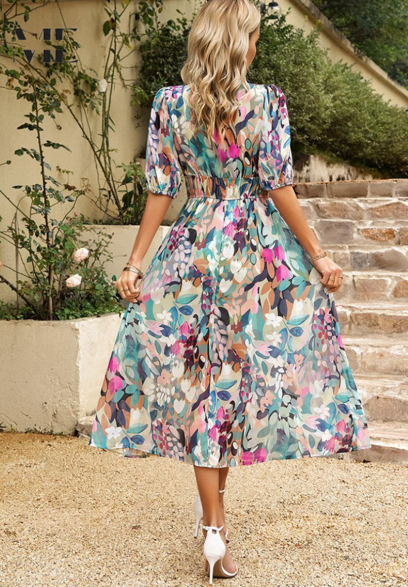 Women's Floral V-Neck Midi Dress