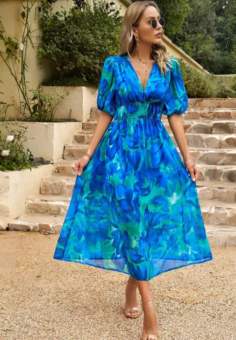 Women's Floral V-Neck Midi Dress