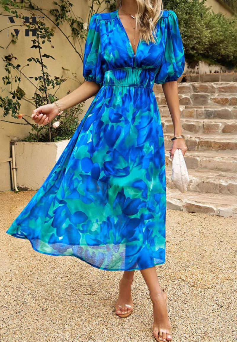 Women's Floral V-Neck Midi Dress