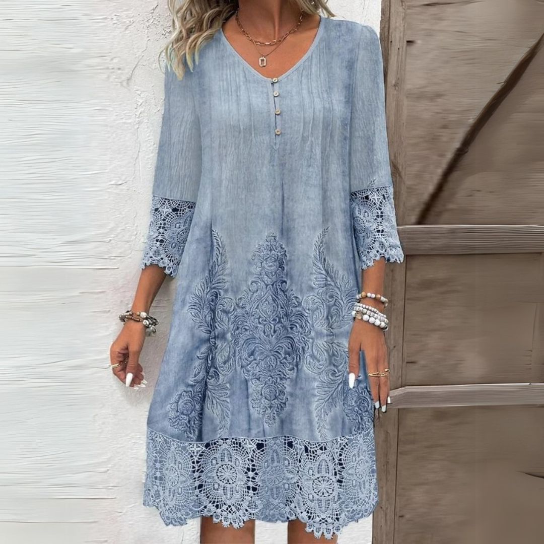 Women's Lace Trim Shift Midi Dress