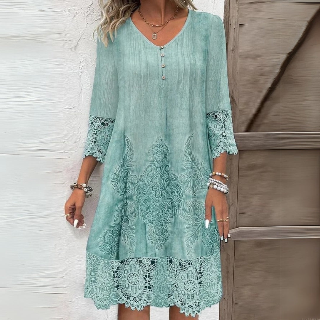 Women's Lace Trim Shift Midi Dress