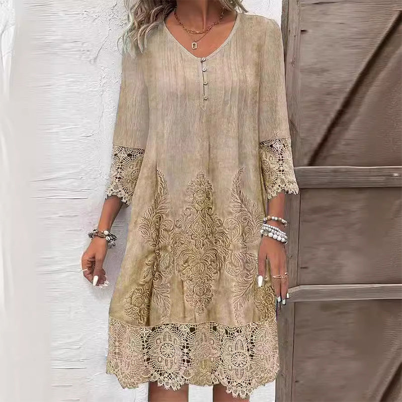 Women's Lace Trim Shift Midi Dress