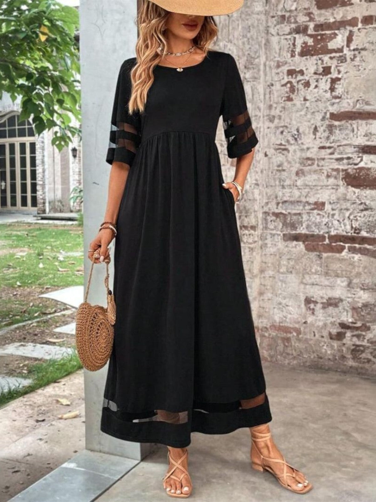 Women's Sheer Panel Cocktail Maxi Dress