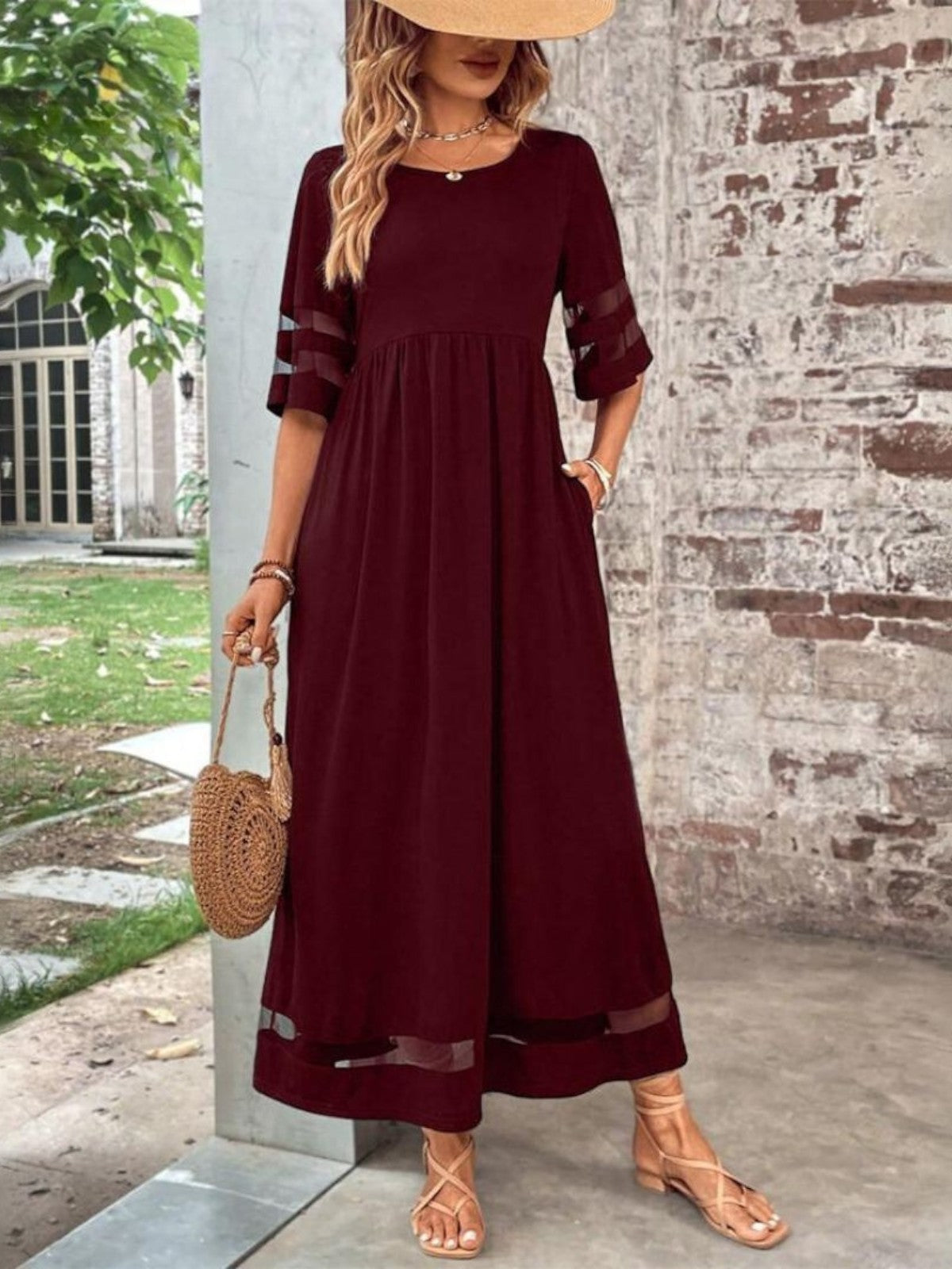 Women's Sheer Panel Cocktail Maxi Dress