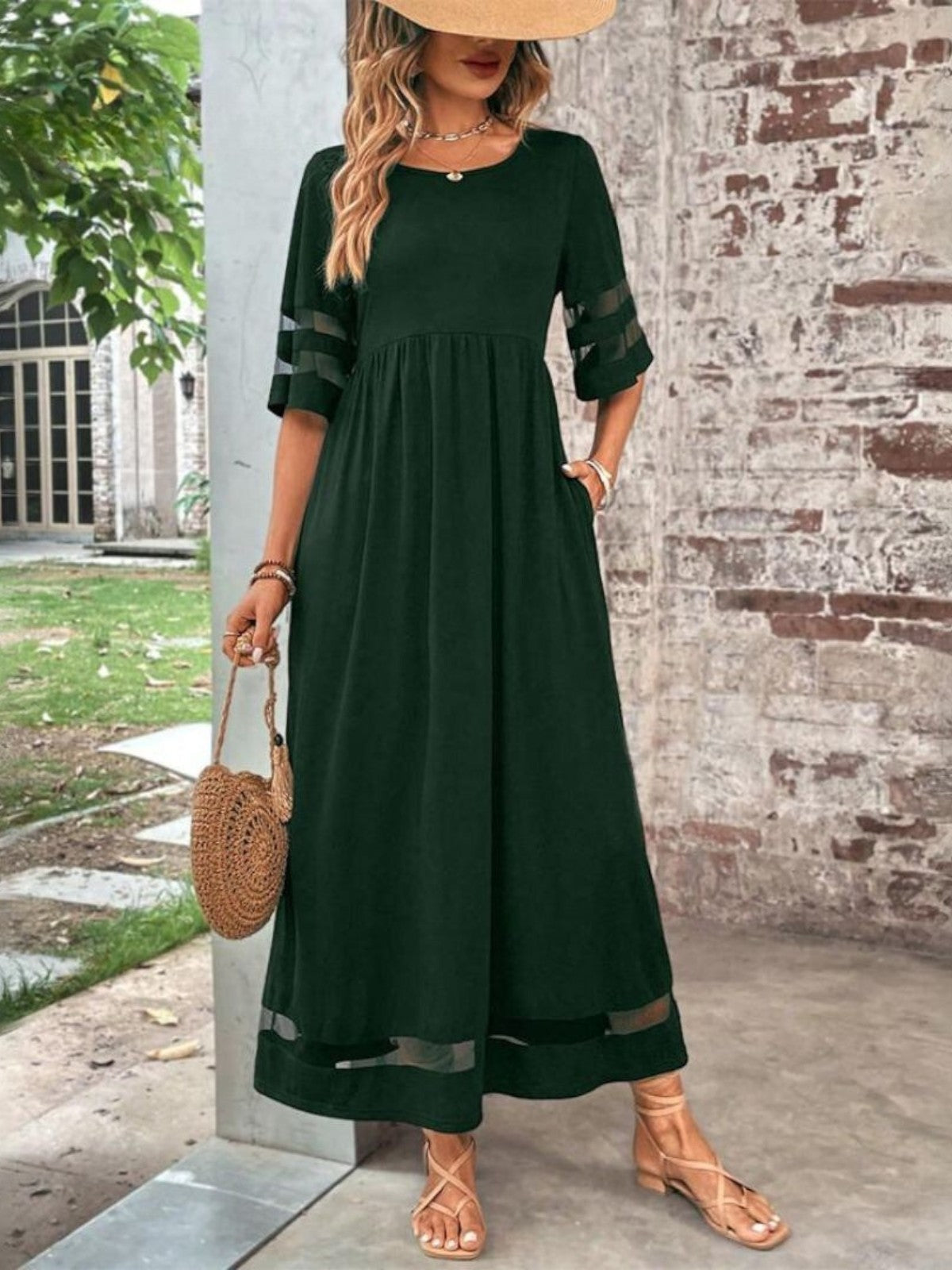 Women's Sheer Panel Cocktail Maxi Dress