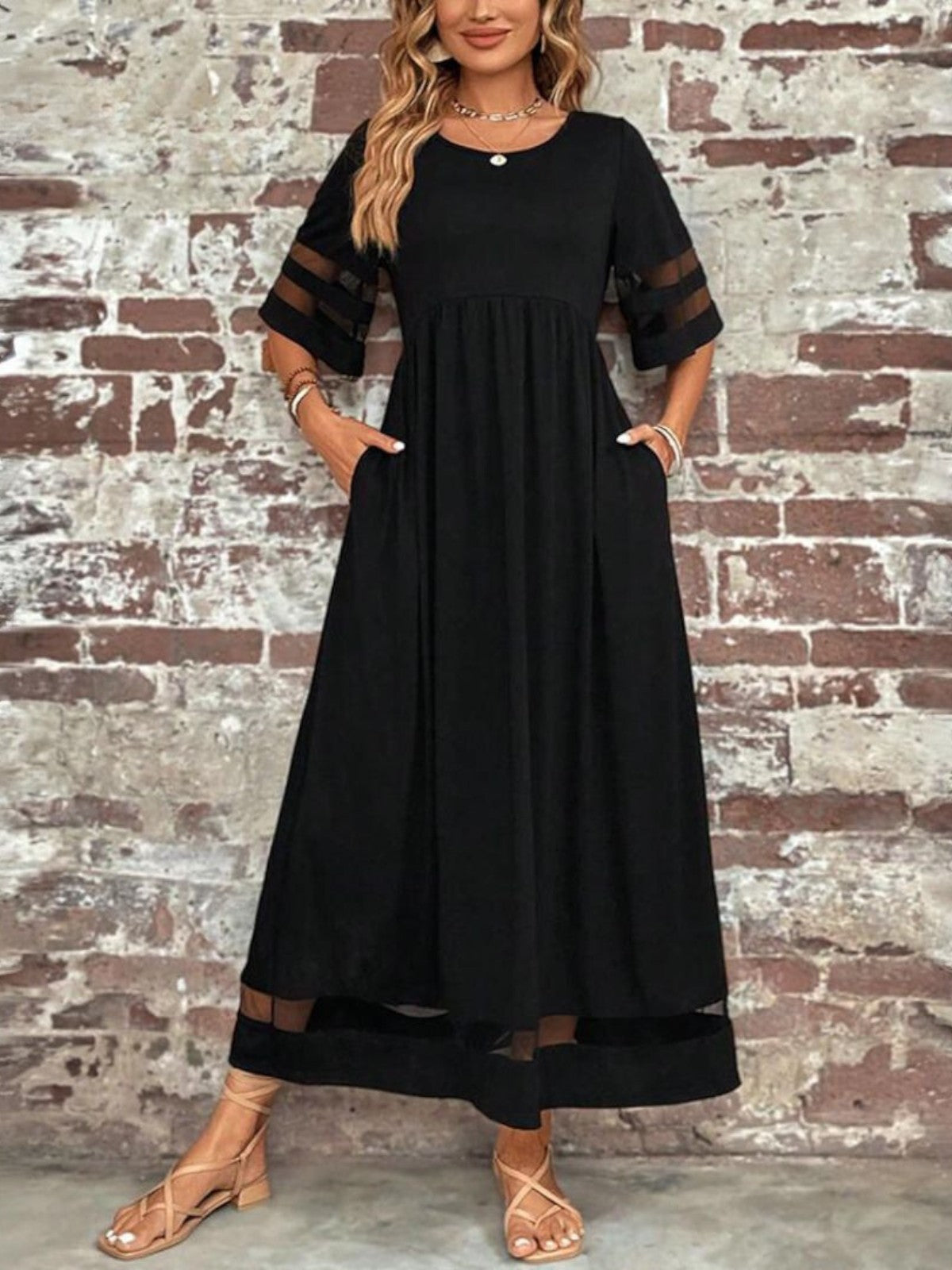 Women's Sheer Panel Cocktail Maxi Dress