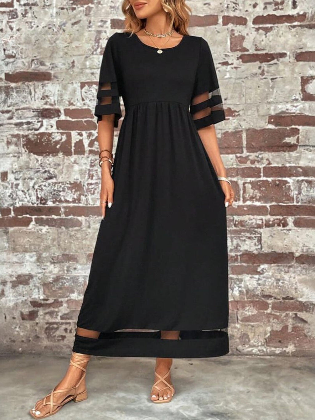 Women's Sheer Panel Cocktail Maxi Dress