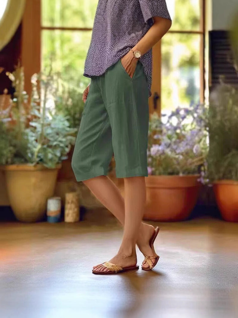 Women's Relaxed Knee Length Pants with Pockets