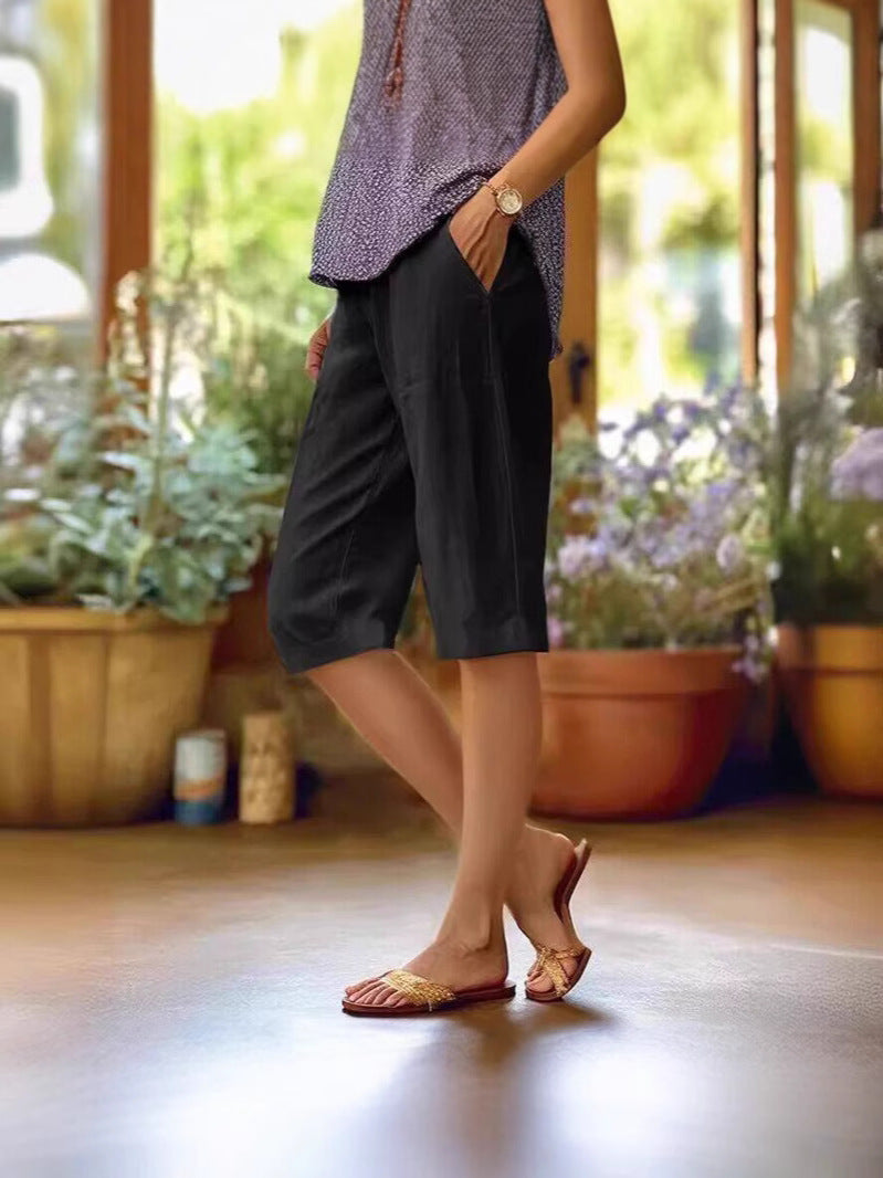 Women's Relaxed Knee Length Pants with Pockets