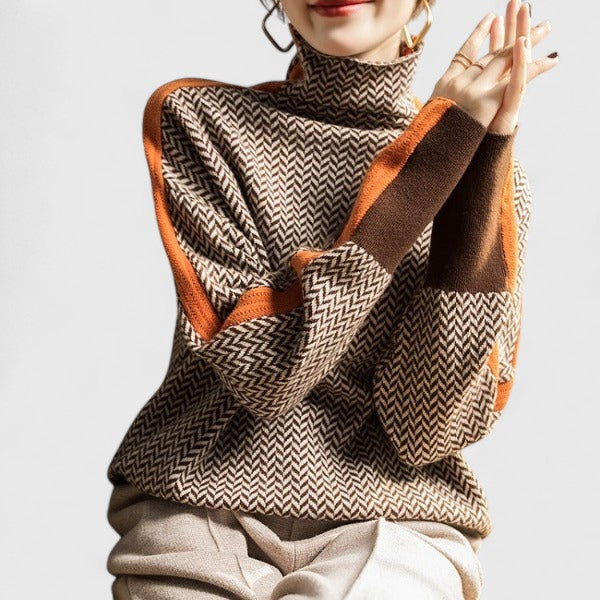 Women’s High Collar Striped Sweater