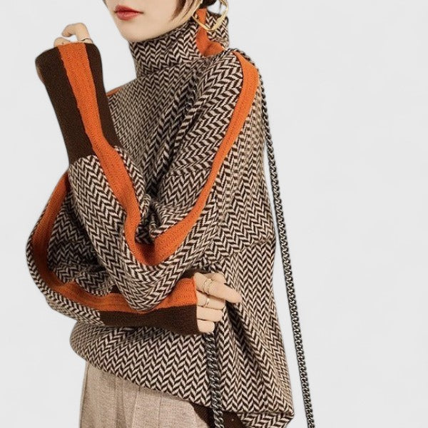 Women’s High Collar Striped Sweater