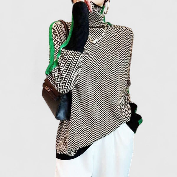 Women’s High Collar Striped Sweater