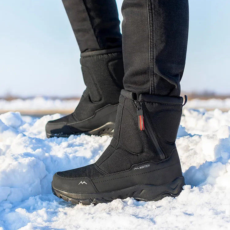Men's Water-Repellent Mid-Calf Snow Boots - Black