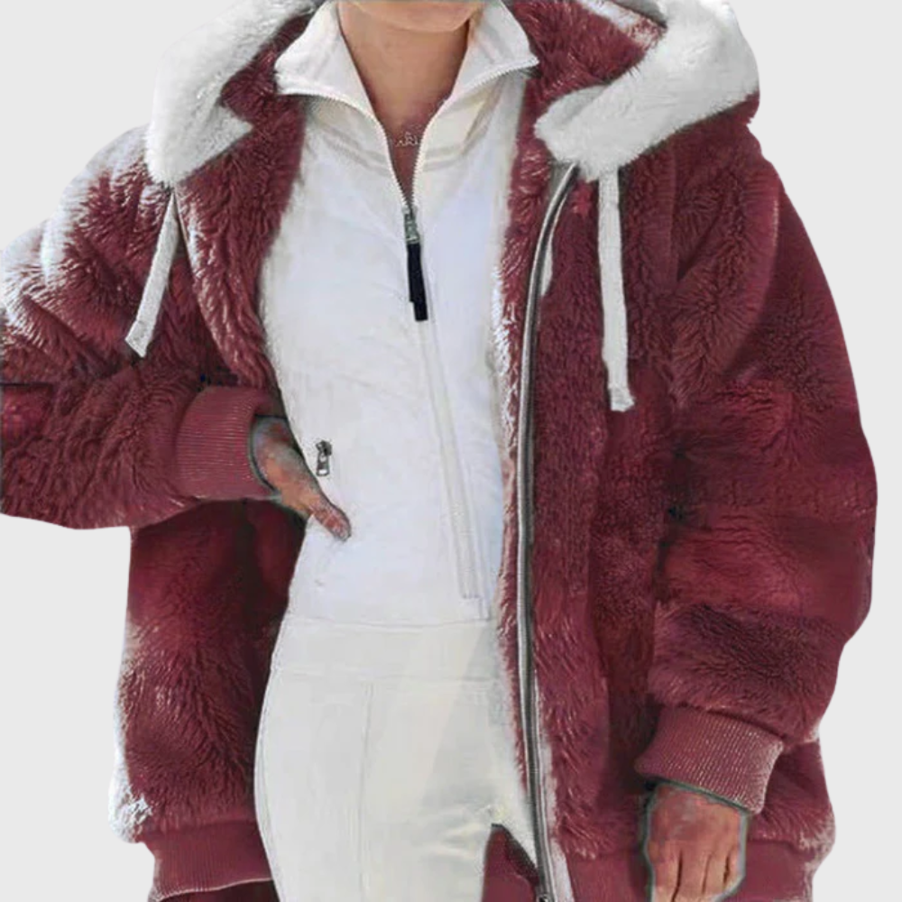 Women's Multicolor Fleece Puffer Jacket with Faux Fur Hood