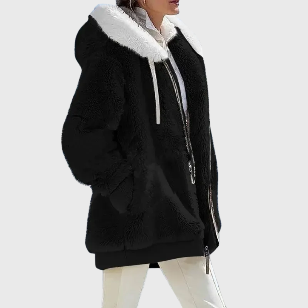 Women's Multicolor Fleece Puffer Jacket with Faux Fur Hood