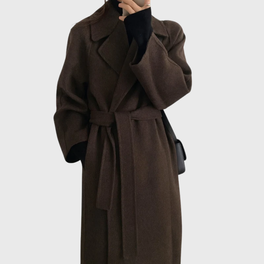 Women's Belted Wool Blend Longline Winter Coat